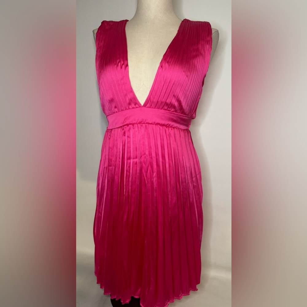 NWT - Jessica Simpson Fuschia Pink Fit & Flare Pleated Midi Dress Halter Medium